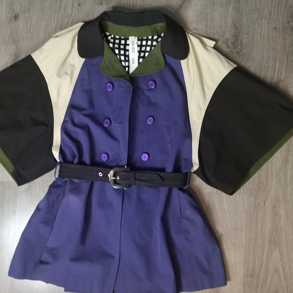 Shop Vintage Kenzo Color Blocked Cropped Trench Coat **HOST PICK**